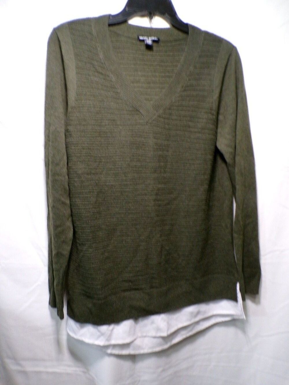 Hilary Radley Women's V Neck Layered Pullover Sweater Medium Olive Green
